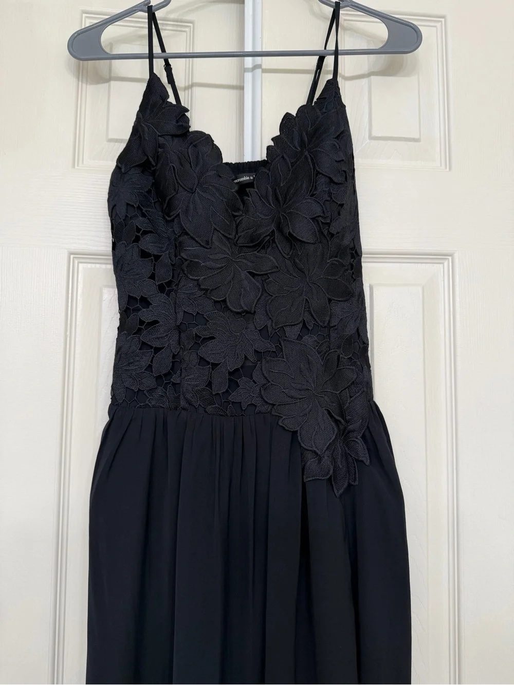 Abercrombie & Fitch Black Lace Bodice Maxi Dress with Side Slit